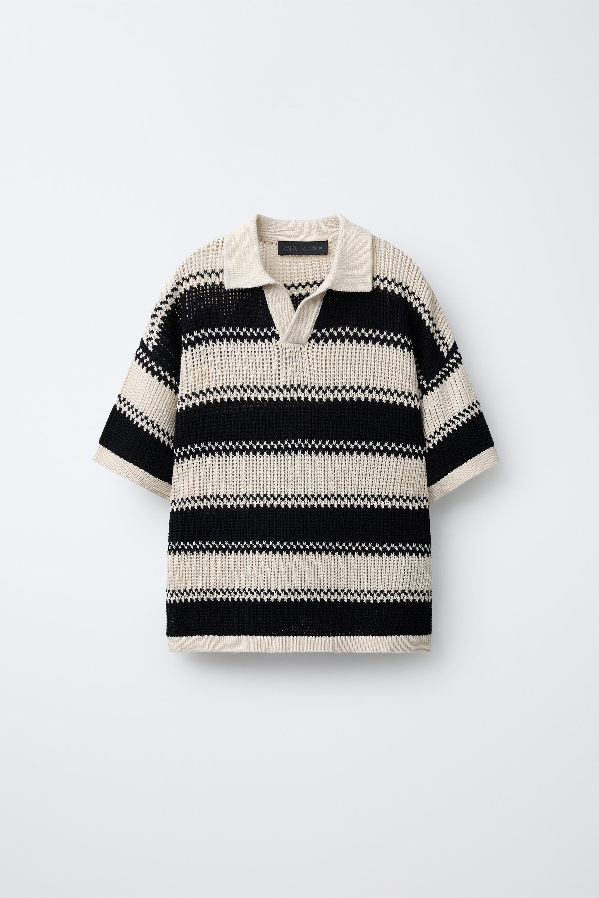 STRIPED CROCHET KNIT POLO SHIRT